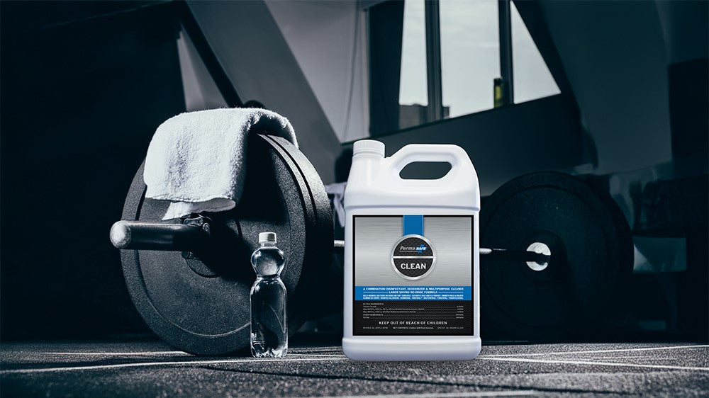 PermaSafe CLEAN is the ideal solution to clean, eliminate odor, and safely disinfect fitness facilities such as gyms, pilates and yoga studios, and other space where people gather and perspire.
