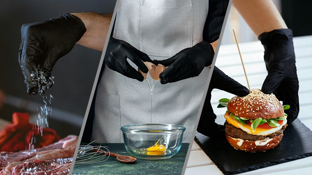 There are many choices of gloves for food service use, but the best option are nitrile gloves like the industrial strength nitrile gloves from PermaSafe