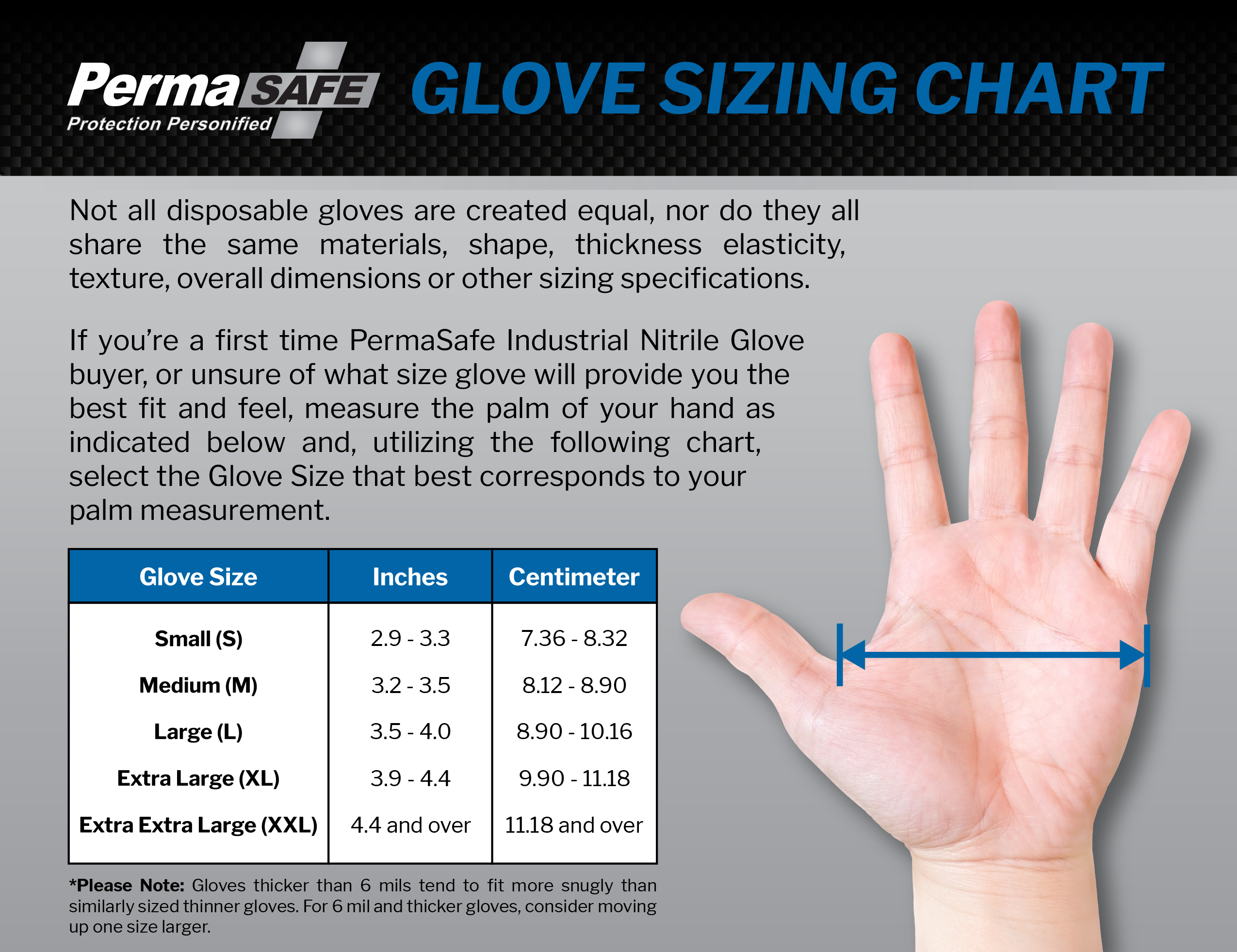 PermaSafe industrial-strength glove size chart