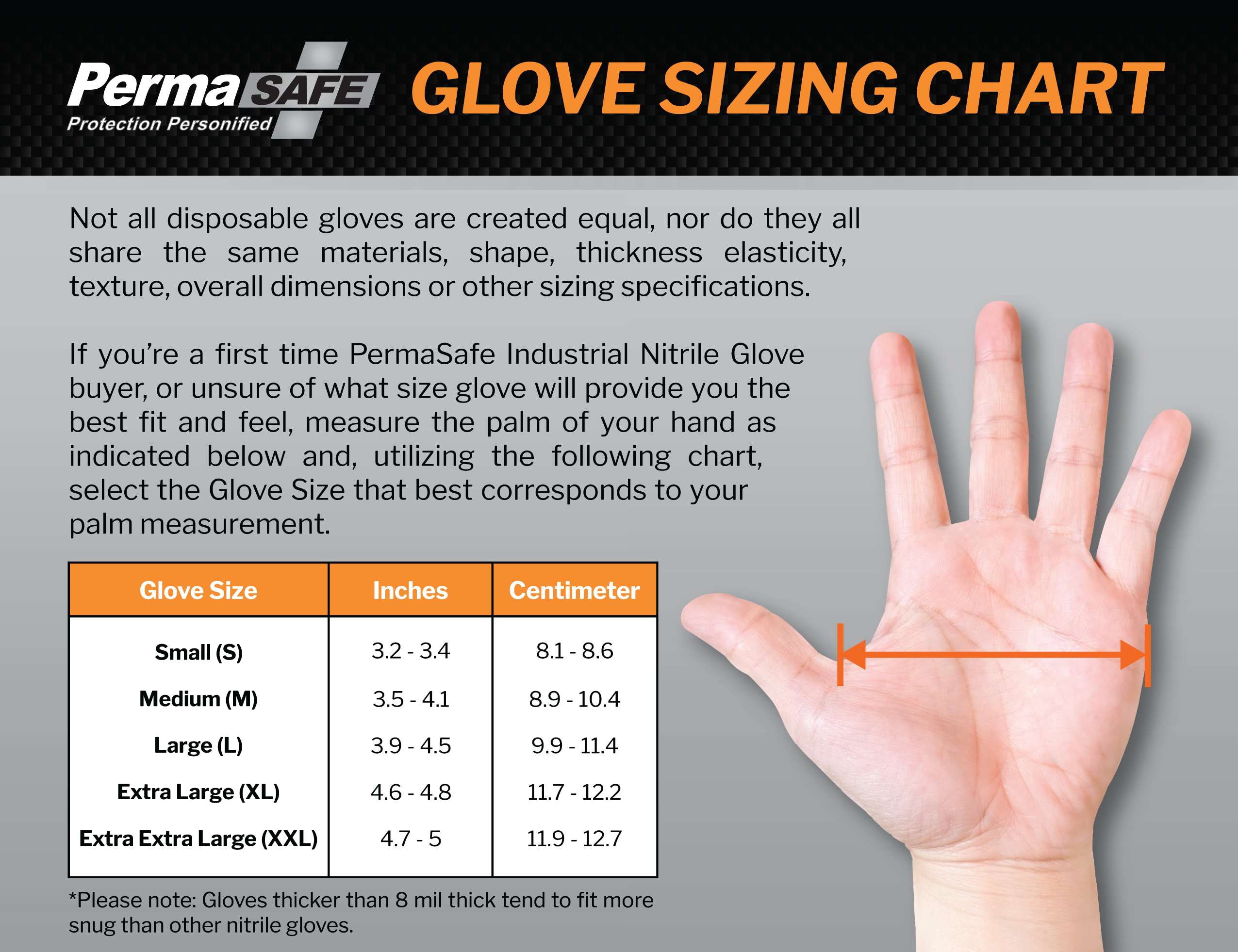 PermaSafe extreme-duty industrial-strength glove size chart